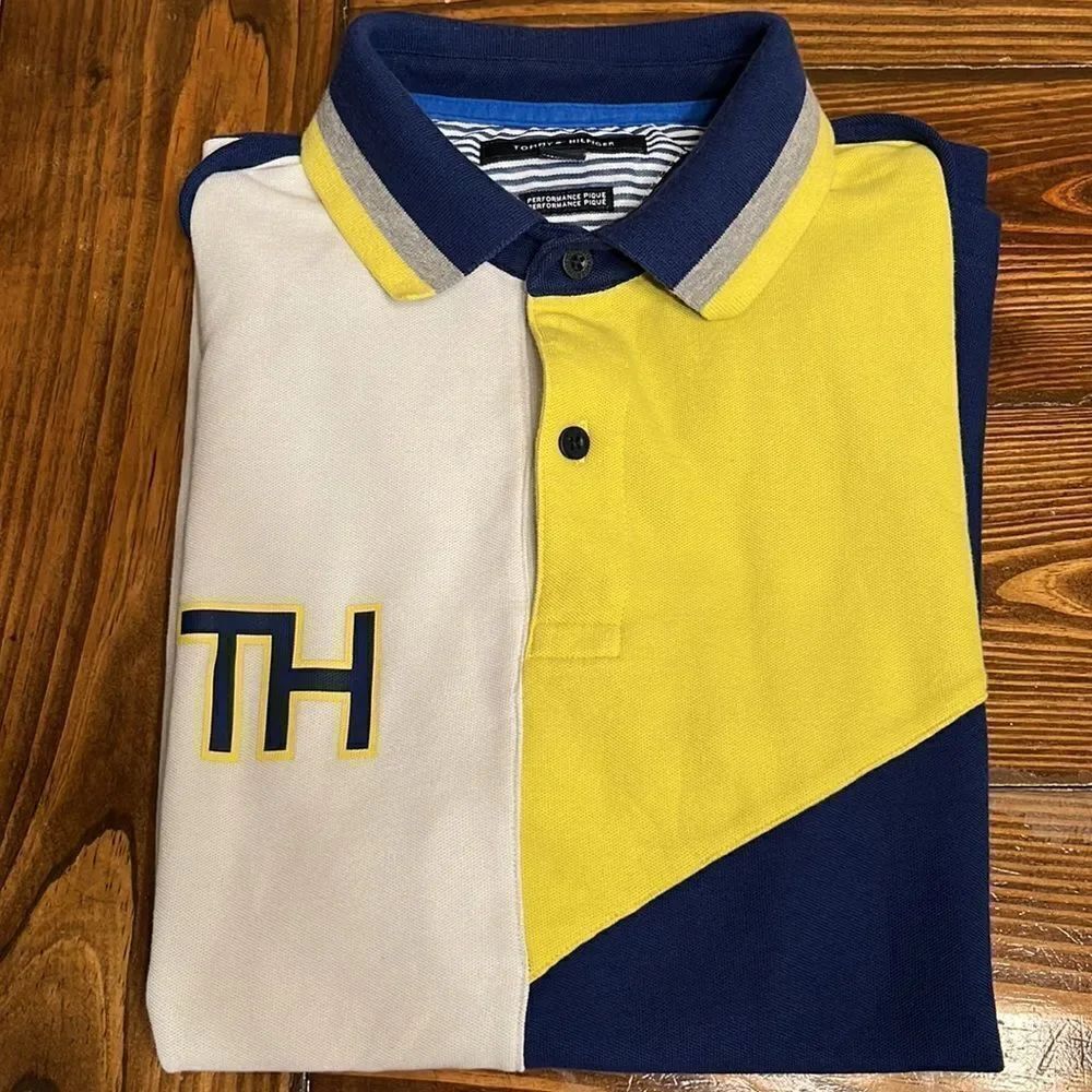 NWOT Tommy HILFIGER Navy/Yellow/White Colorblocked Polo